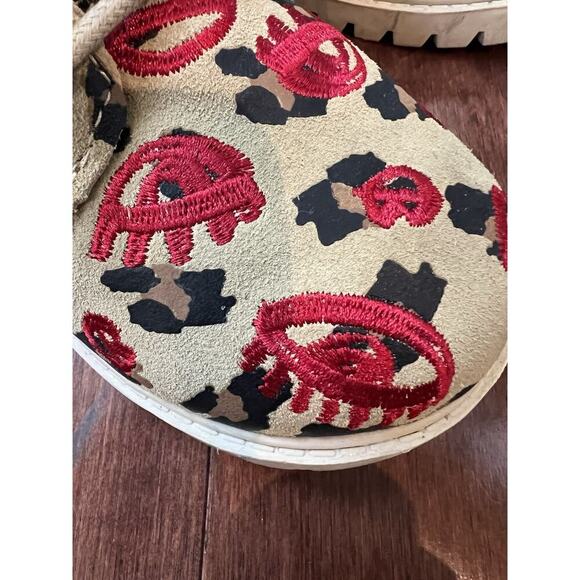 AKID Leather Embroidered Eye & Lips Boots Size US 12 Tan Red Mint Condition - Picture 3 of 9